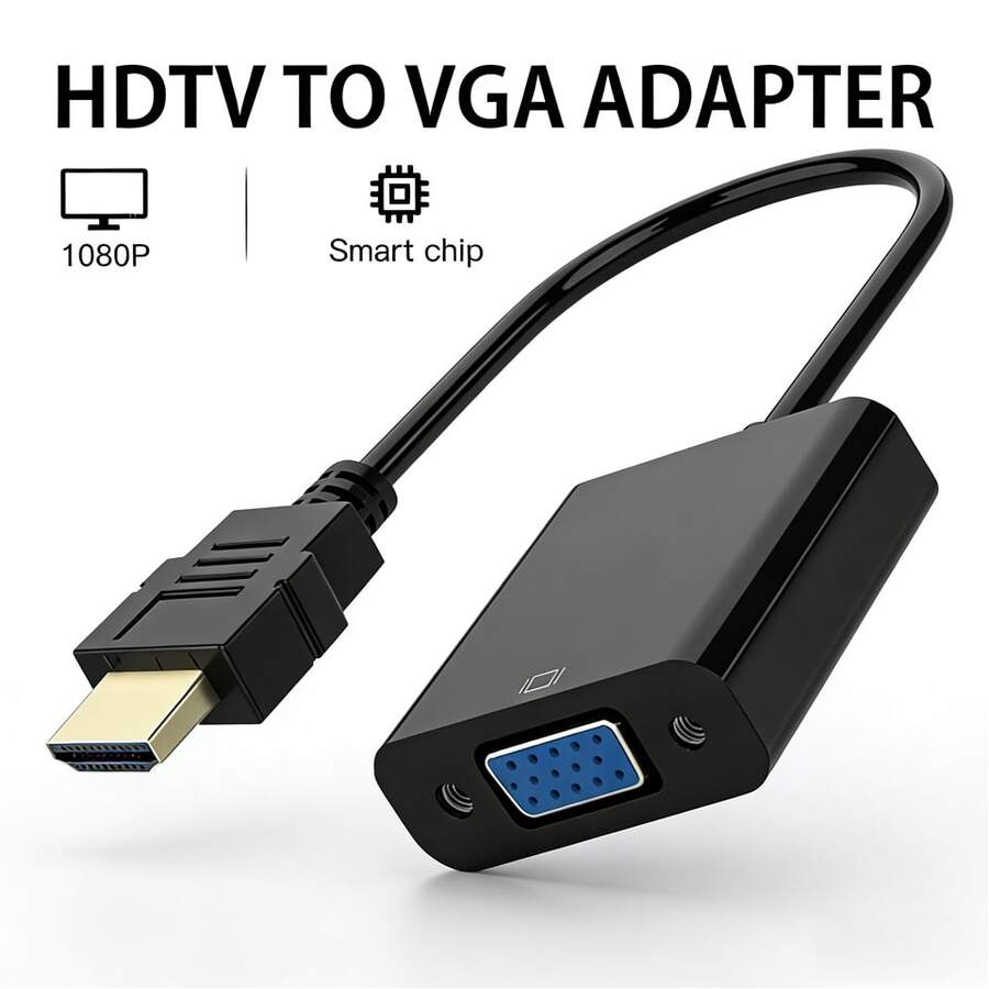 Bộ chuyển đổi HDTV sang VGA sạc nhanh, 1 cái, có âm thanh, độ phân giải 1080P không bị nhòe, chống trầy xước, cắm là chạy, phù hợp với máy tính, máy tính bảng, TV, màn hình, máy chiếu, gia đình, văn phòng, thuyết trình, họp. Thiết kế đa năng, quà tặng mùa xuân. - màu đen - Xem 1