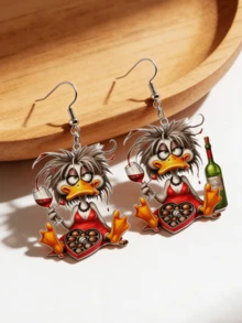 2D Fashion Duck & Chocolate Pendant Earrings, Double-Sided Print, Summer Beach Party Earrings, Perfect Gift - Duck - View 9