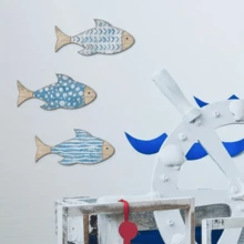 3件組藍色魚木製牆面裝飾套裝，夏季海洋主題牆面裝飾，門飾，藍色房間裝飾，海洋動物家居裝飾，房間裝飾，臥室裝飾，浴室裝飾（含背膠貼） - 藍白色 - 查看 3