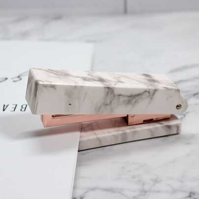 multibey 1pc Aesthetic Marble Pattern Stapler With Rose Gold Accents - Desktop Stationery For Workspace Decor