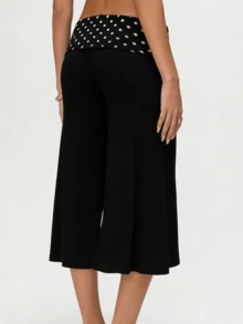 Women's Fold Over Waist Capri Fashionable Casual Solid Color Low Rise Wide Leg Crop Pants - trắng - Xem 3