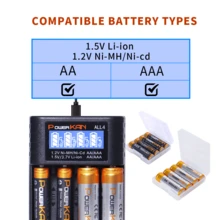 Kit completo de cargador de baterías AA AAA PowerKAN: Paquete de 8 celdas recargables de 1.2V Ni-MH (4x AA + 4x AAA) + Cargador USB rápido de 5V 2A ALL4, solución de energía esencial para electrónica del hogar - Sí - Ver 6