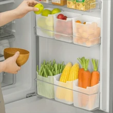 5个可堆叠透明塑料冰箱储物盒，多用途，可用于存放水果、蔬菜、零食，节省厨房空间，可重复使用食品储物盒 - 白色 - 查看 1