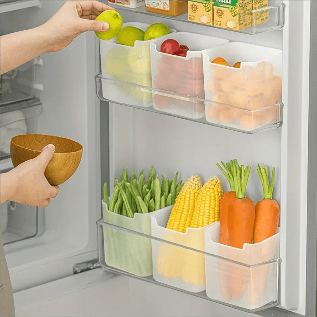 5 piezas de contenedores de almacenamiento de plástico transparente apilables, de uso múltiple para almacenar frutas, verduras, aperitivos, organización de cocina ahorradora de espacio, cajas de almacenamiento de alimentos reutilizables - Blanco - Ver 1
