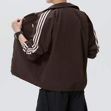 adidas originals 3-Stripes 條紋標誌寬鬆翻領單排扣夾克外套 男款 - 咖色 - 查看 2