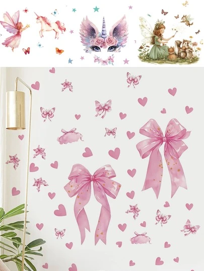 1PC- Wallpaper -[Bow, Unicorn, Girl]Boy Kids Room Decor Home Self-Adhesive Baby Nursery Decor Girl Decor Wallpaper Removable Wall Stickers For Wall Decor Living Room, Girls Bedroom, Window Stickers – Cute & Creative For Wall Art Kids Room Decor Bedroom Decor
