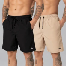 Kit Of 2 Men's Lightweight Tactel Shorts, Quick-Drying, Comfortable For Training And Everyday Wear - NEGRO/BEIGE - Ver 1