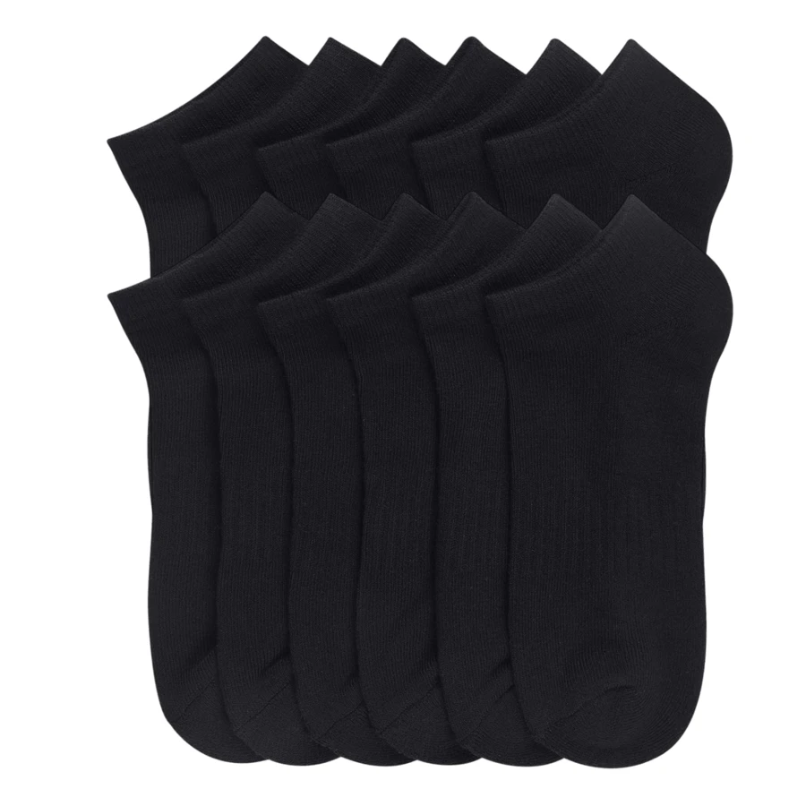 12 Pairs Cotton Cushion No Show Socks With Arch Support Cotton Blend Athletic Sports Workout Running Socks Comfort Cozy Sweat-Absorbing Anti-Slip Comfy Value Pack - 無秀黑 - 查看 1