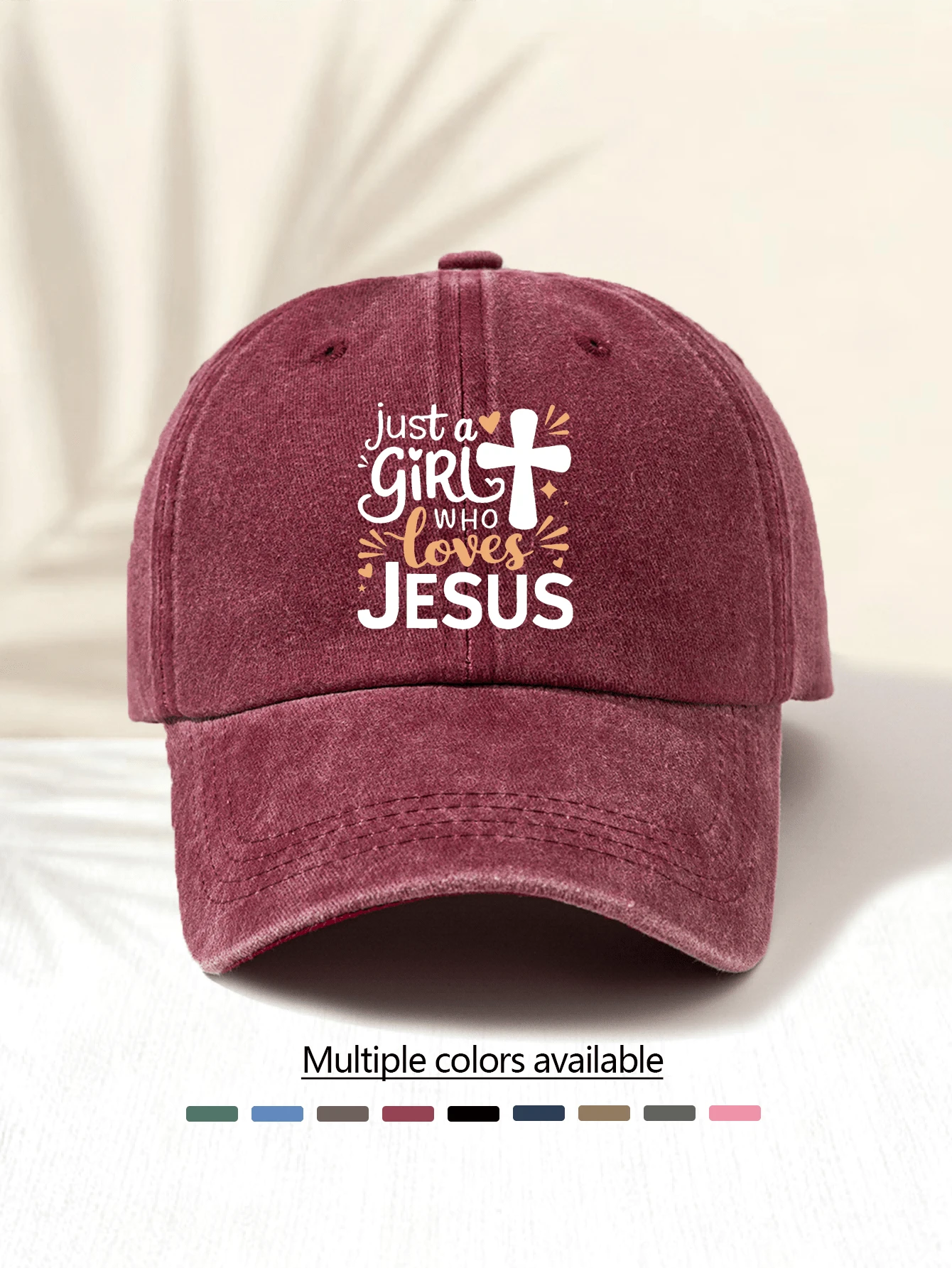 Mũ lưỡi trai đã qua sử dụng, in chữ "Just A Girl Who Loves Jesus", phong cách cổ điển Mỹ tối giản, thời trang thường ngày đa năng, phụ kiện chất lượng cao cho mọi mùa, món đồ thời trang thiết yếu unisex phù hợp cho các hoạt động ngoài trời, mùa hè, bãi biển, kỳ nghỉ. - Mũ đã rửa - Xem 1