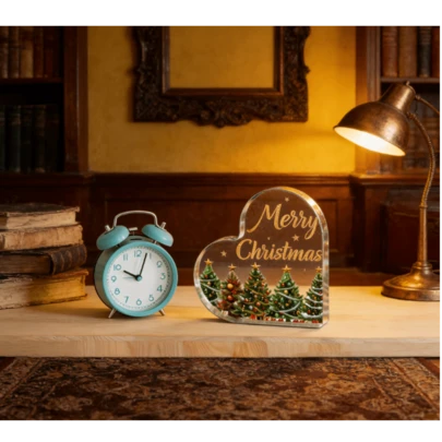 Đồ trang trí hình trái tim Giáng sinh lấp lánh chữ "Merry Christmas" bằng acrylic, biển hiệu để bàn trong suốt, món quà Giáng sinh lý tưởng cho gia đình và đồng nghiệp.