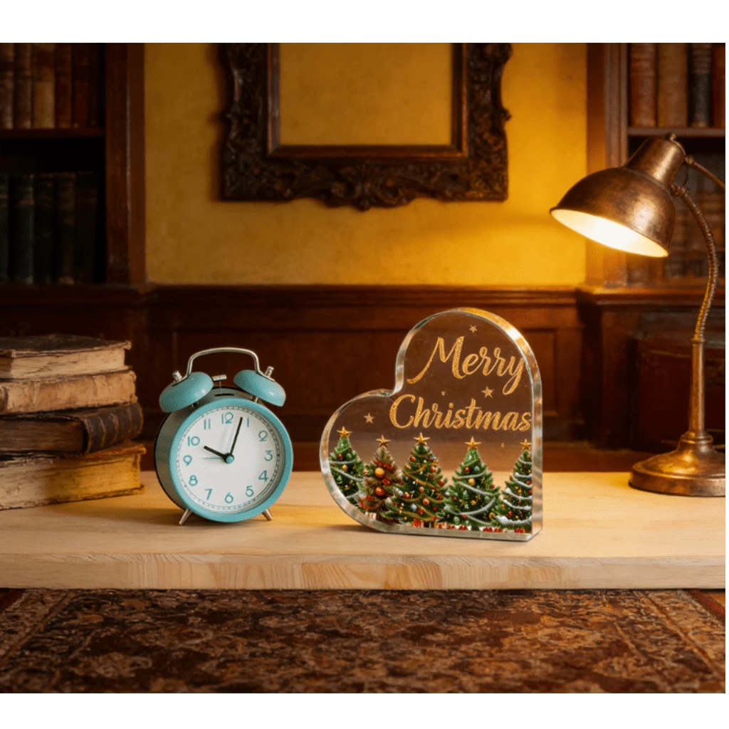 Đồ trang trí hình trái tim Giáng sinh lấp lánh chữ "Merry Christmas" bằng acrylic, biển hiệu để bàn trong suốt, món quà Giáng sinh lý tưởng cho gia đình và đồng nghiệp. - A - Xem 1