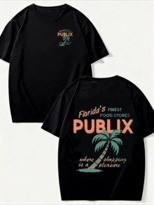 Florida Publix Graphic Tee, Streetwear Men's Black Pure Cotton  Short Sleeve T-Shirt, Fashion Summer,Mens Clothes,Graphic T,Vintage Polo Graphic Tees,Graphic T Shirt,Spring And Summer - 黑色 - 查看 1