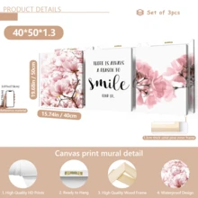 3pcs Nordic Style Floral Smiling Face Quote Wall Art - Pink Magnolia Flower Print, Pink Floral Decor Suitable For Living Room, Bedroom, Office - Simple Installation Canvas Wall Art, Fashionable Girl Art, Inspirational Quote Art, Home Decor, Painting - 3pcs - View 16