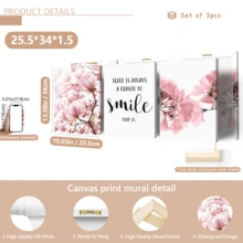 3pcs Nordic Style Floral Smiling Face Quote Wall Art - Pink Magnolia Flower Print, Pink Floral Decor Suitable For Living Room, Bedroom, Office - Simple Installation Canvas Wall Art, Fashionable Girl Art, Inspirational Quote Art, Home Decor, Painting - 3pcs - View 15
