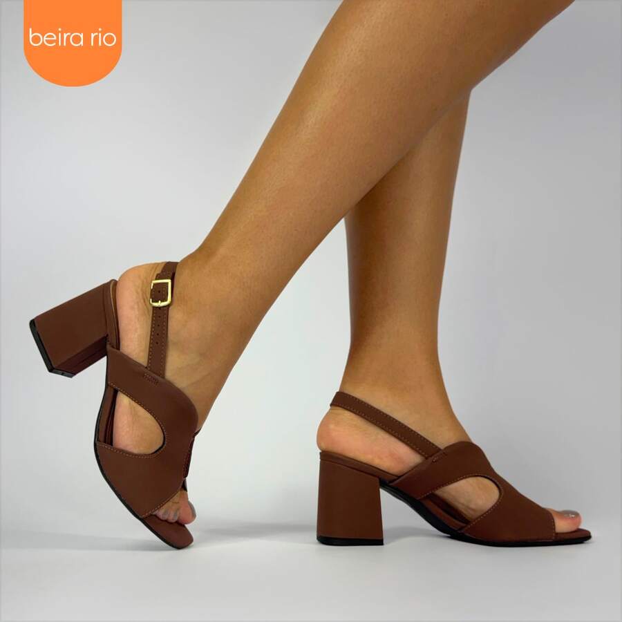 Beira Rio Original Women's Sandal In H Block Heel Comfortable Formal Winter Fashion - 白蘭地 - 查看 1