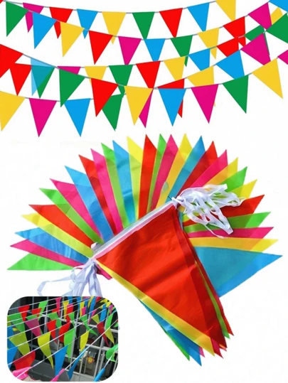 100/200条彩色旗帜，彩虹旗，多色布条，适用于开幕式、生日派对、庆典、教室、户外花园、节日、商店装饰