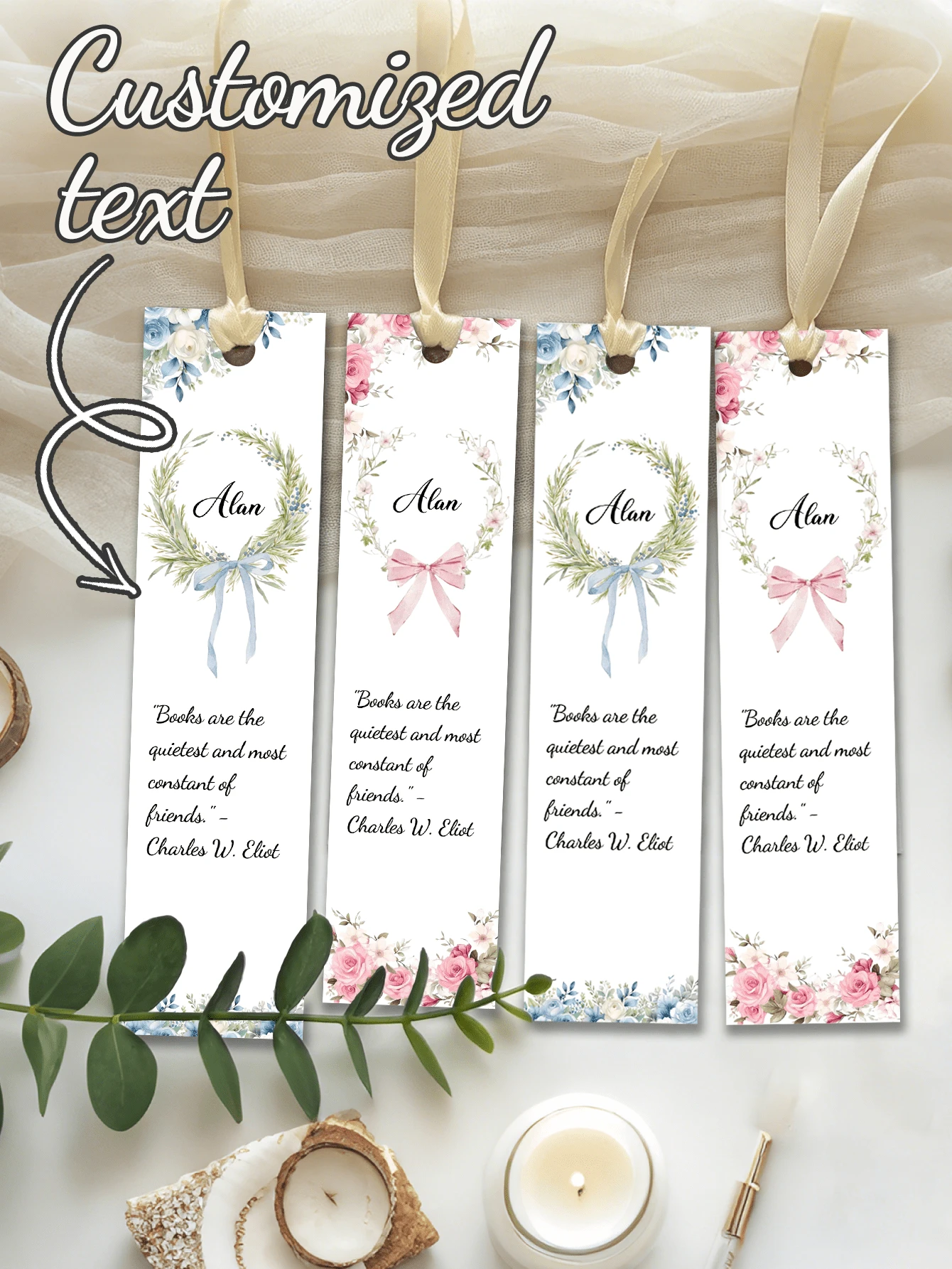 Customized Personalized Paper Bookmarks, Can Customize Name Text Bookmarks, Ideal Gift For Book Lovers, Wedding, Birthday, Anniversary - Multicolor - View 1