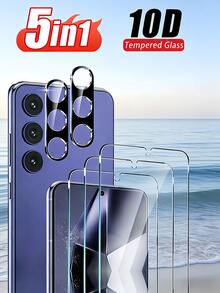 5合1 3片高清钢化玻璃屏幕保护膜，含2片摄像头保护膜，兼容三星Galaxy S21/S21 Plus/S22/S22 Plus/S23/S23 Plus/S24/S24 Plus/S24 Ultra/S25/S25 Plus/S25 Ultra/S26 Ultra/S26/S26 Plus/S21FE/S23FE/A54/A15/A31/A34/A35/A55，防水、防指纹、防摔、防刮、防撞。 - 無色 - 查看 2