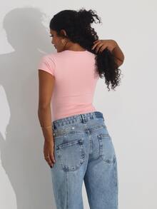 Kit 2 Women's Bodysuits, Short Sleeve | Comfortable Suplex | Casual Summer Fashion - Đen/BB Hồng - Xem 4