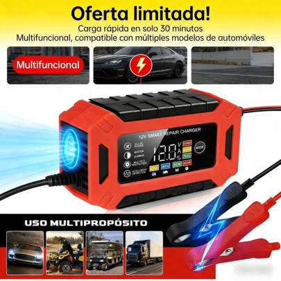 Cargador Inteligente de Batería 12V/6A para Baterías de Plomo-Ácido con Pantalla LED Digital, Cargador y Mantenedor de Batería con Protección Múltiple, Ideal para Automóviles, Camiones, Motocicletas, ATV, Cuatrimotos, Barcos y Vehículos Recreativos, Fácil de Usar para Mantenimiento y Carga en Hogar y Taller