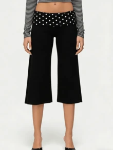 Women's Fold Over Waist Capri Fashionable Casual Solid Color Low Rise Wide Leg Crop Pants - trắng - Xem 2