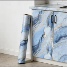 1 Roll Blue Marble Pattern Waterproof Oil-Proof Contact Paper, Heat Resistant Self-Adhesive Wallpaper, Suitable For Cabinets, Countertops, Tabletops - Easy Installation, Removable, Applicable For Kitchen, Bedroom, Living Room Home Decor, Marble Style, Wall Covering, Renovation - Blue-a - View 3