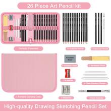 Bộ dụng cụ vẽ chuyên nghiệp 26 món, bao gồm bút chì vẽ, bút chì than, dụng cụ tán màu và các dụng cụ vẽ khác. - Bộ dụng cụ vẽ 26 món (túi màu hồng) - Xem 15