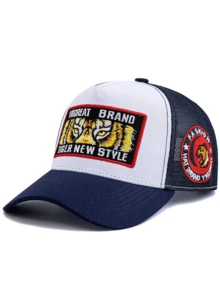 JZML 1pc Unisex Tiger Eye Letter Embroidered Trucker Cap - A - View 16