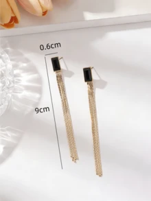 1 Đôi bông tai tua rua đính đá vuông màu đen, thích hợp cho nữ giới đeo hàng ngày, hẹn hò, đi làm, dự tiệc. - Nhiều màu - Xem 3