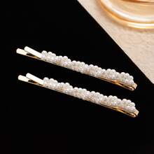1 par de pinzas para el cabello con perlas, pinzas para el flequillo lateral, pinzas de boca de pato, pinzas para la nuca - Blanco - Ver 7