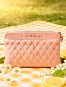 Charlotte Tilbury Quilted Makeup Bag - Available In Pink And Burgundy, Luxury Makeup Pouch With Rose Gold Zipper, Portable Travel Organizer - Pink - View 3