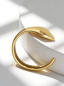 Charm-In 简约几何平顶手镯戒指 | 18K镀金铜 | 可叠戴极简戒指 | 新娘及日常礼物 - 金色 - 查看 4