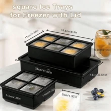 Khay làm đá bằng silicon có nắp, màu đen, 4/6/8 ô, có thể tái sử dụng, khuôn làm đá viên cho rượu whisky, tự làm, dùng cho tủ lạnh. - Nhiều màu - Xem 2