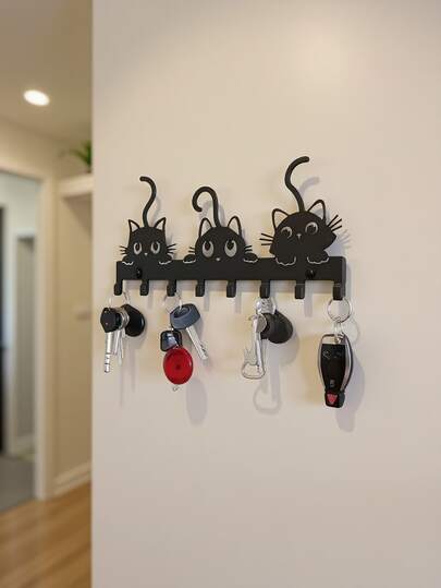 1 قطعة خطاف متعدد الأغراض، خطاف لحمام الروب، خطاف تخزين متعدد الأغراض إبداعي، تركيب بالثقب، أسود