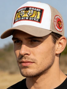 JZML 1pc Unisex Tiger Eye Letter Embroidered Trucker Cap - A - View 5