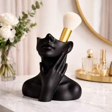 Makeup Brush Holder, Decorative Bust, Vanity Organizer, Modern Style, Premium Version - Negro - Ver 1