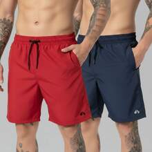 Kit Of 2 Men's Lightweight Tactel Shorts, Quick-Drying, Comfortable For Training And Everyday Wear - 紅色/藏青色 - 查看 1