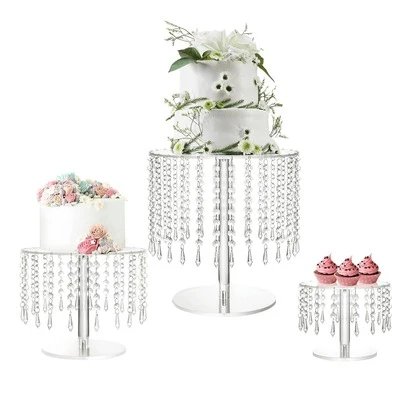 亚克力婚礼蛋糕架套装，透明圆形纸杯蛋糕架，甜点展示架，带水晶闪亮吊坠，适用于婚礼、生日派对、餐桌装饰、中心摆件