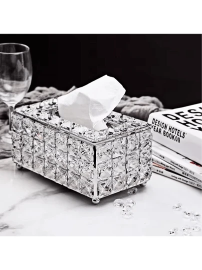 1个北欧风奢华水晶纸巾盒，创意简约纸巾架，适用于客厅、浴室装饰和收纳，是夏季返校季必备单品