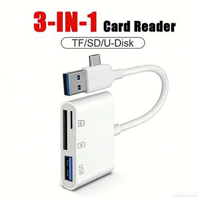 3件套男女通用三合一多功能Type-C OTG适配器，带TF/SD双卡槽高速读卡器，即插即用，数据传输稳定，兼容苹果设备，办公、摄影、日常数据备份必备3C配件