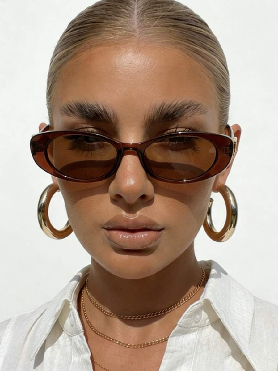 1 Pair Women's Cat Eye Small Frame Personalized Retro Decorated Temples, Versatile Street Style High-End Fashion Glasses - Multicolor - View 1