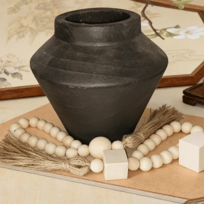 1pc Unique Wood Bead Garland Vase Decor Table Centerpiece Wall Hanging Chinese Style Boho Home Decor For Festival Thanksgiving Christmas, Natural Wood Material Lightweight Durable Smooth Finished Beads Ready To Use As Decorative Accent Gift For Home Decor