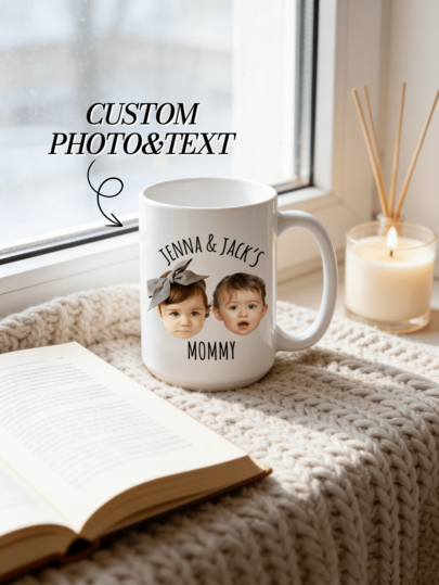 1pc Customizable Photo & Text Mug, Personalized Mother's Day Coffee Cup, Custom Photo Mug Gift For Mom, Handmade Ceramic Mug, Family Photo Tea Cup Gift For Mommy, Birthday Christmas Thanksgiving Gift, Kitchen & Office Daily Use