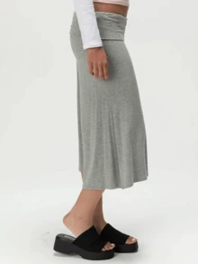 Women's Fold Over Waist Capri Fashionable Casual Solid Color Low Rise Wide Leg Crop Pants - 灰色 - 查看 3