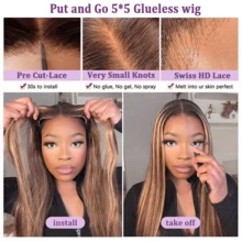 Tóc giả dài 28 inch, kiểu dáng Put And Go, không cần keo dán, 13x4 13*6, ren phía trước HD, tóc thẳng dài, tóc nguyên chất Brazil #P4/27, tóc highlight, mật độ 200%, không cần keo dán, tóc giả sợi tổng hợp dành cho nữ, kiểu dáng 5*5 4*4, ren đóng, tóc dài, đường chân tóc tự nhiên đã được tỉa sẵn, dùng hàng ngày. - SP4/27 - Xem 8