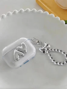 3D Double Heart Bow Shaped Earphone Protective Case, Suitable Compatible With Apple Devices, Perfect Gift For Valentine's Day And Best Friends - Clear - View 7