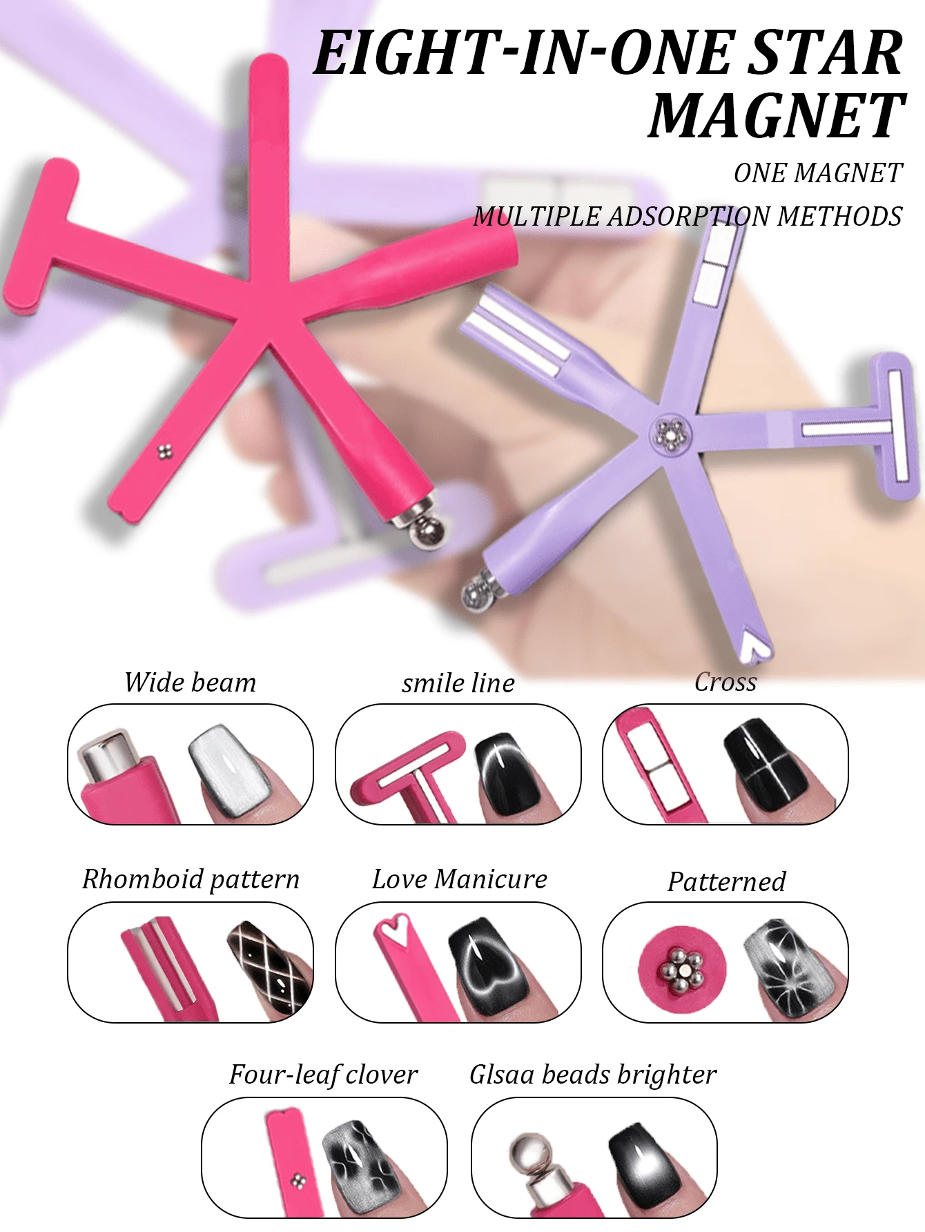 1pc 8-In-1 Cat Eye Magnet, Cat Eye Nail Magnet, Magnetic Nail Art Tool With Steel Balls, Multi-Functional Nail Magnet Suitable For Nail Salons And DIY