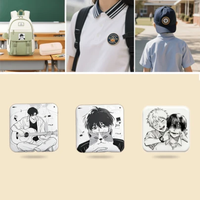 Kawaii BL Manga Square-Shaped Badge, Classic & Fashionable Badge/Brooch, 2D Flat Design, High-Quality Metal Accessory, Suitable For Decorating Clothes, Hats, Backpacks, Ideal Novelty Gift For Friends