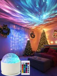 1pc Northern Lights Wave LED Mood Projector Light, 16 Colors, USB Powered, Galaxy Starry Sky Projector, Suitable For Bedroom, Living Room, Office And Party Decor, Perfect Gift - Multicolor - View 5