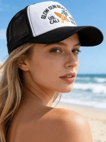 JZML 1顶男女通用椰子树字母刺绣卡车帽 - A - 查看 4